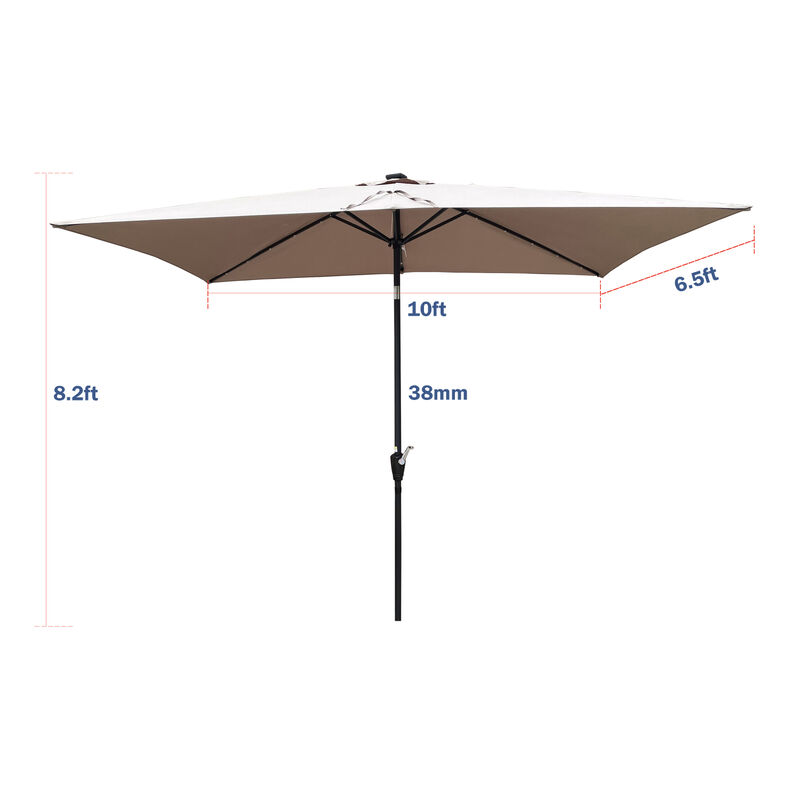10 X 6.5FT Rectangular Patio Solar LED Lighted Outdoor Umbrellas With Crank And Push Button