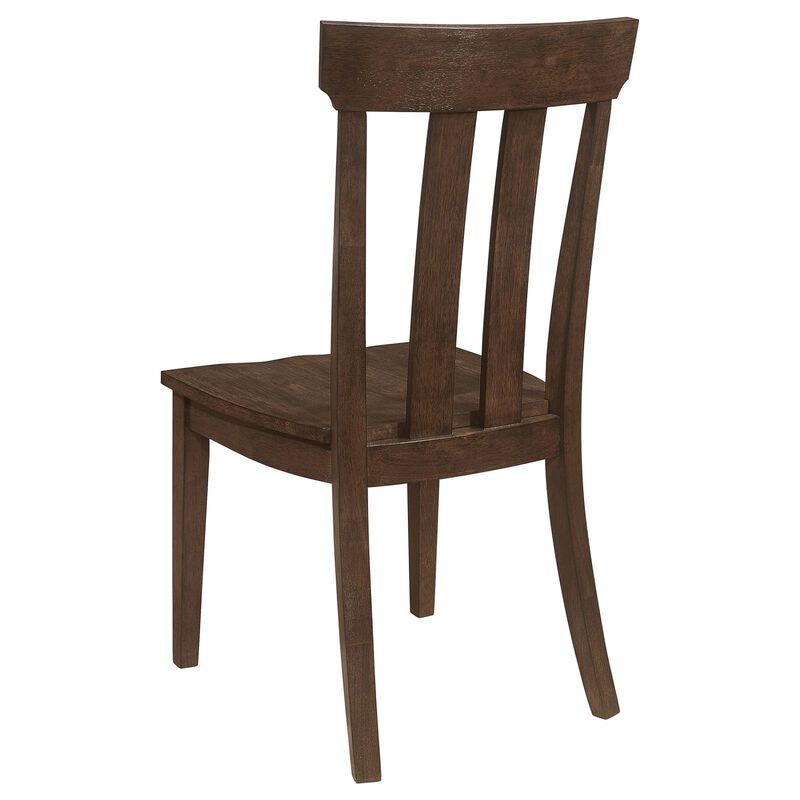 Riza 23 Inch Dining Chair, Set of 2, Wire Brushed, Slatted Back, Rich Brown - Benzara