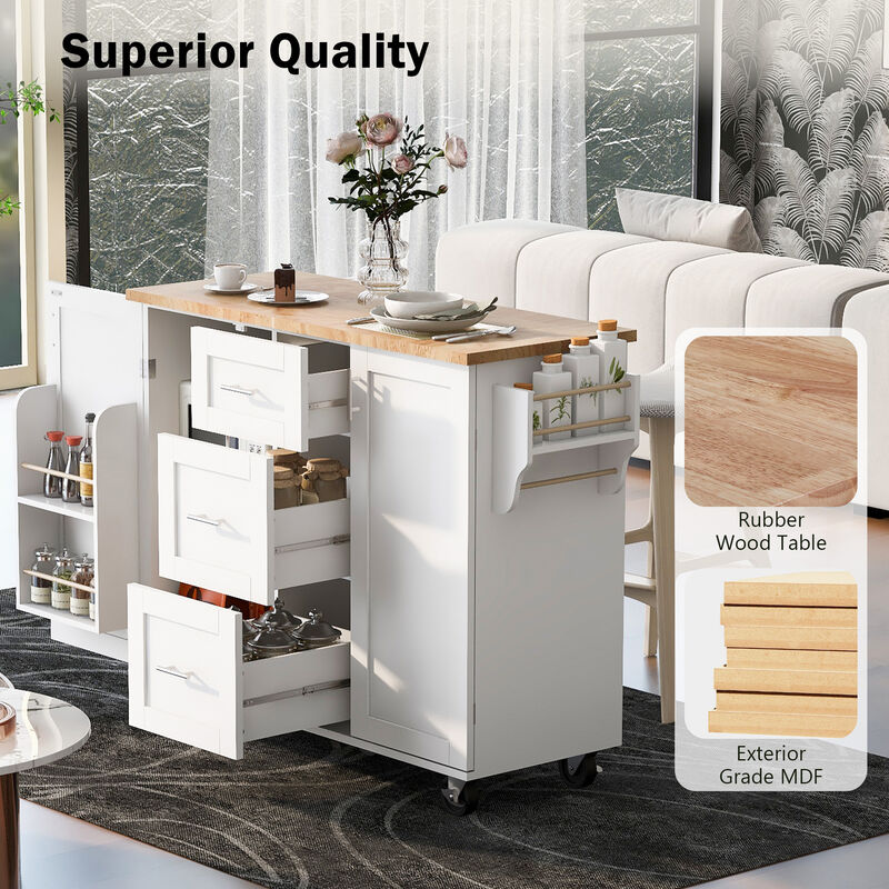 Streamdale Rolling Kitchen Island with Storage and Spice Rack Tower