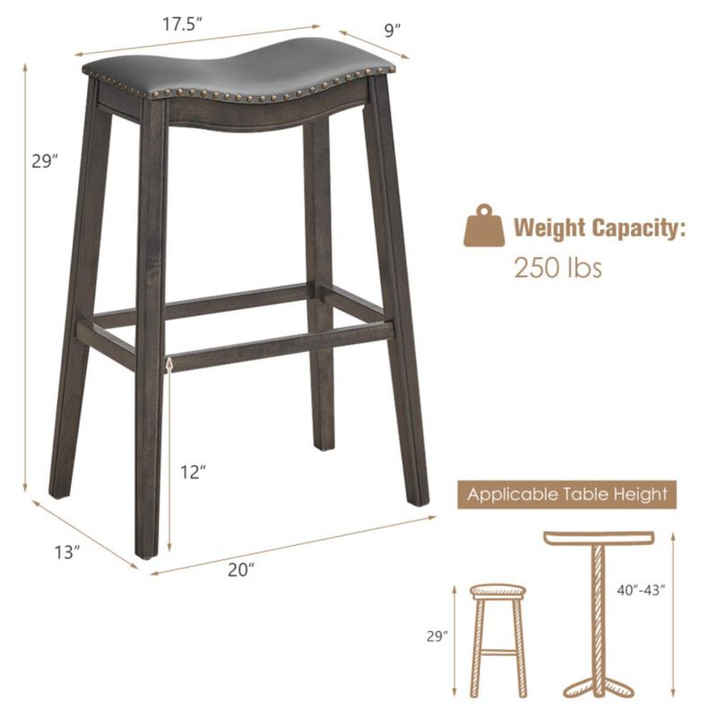 Hivvago 29 Inch Set of 2 Backless Wood Nailhead Barstools with PVC Leather Seat