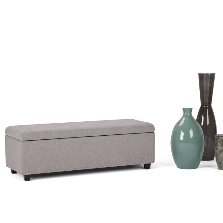 Simpli Home Hamilton Storage Ottoman In Cloud Grey Linen Look Fabric