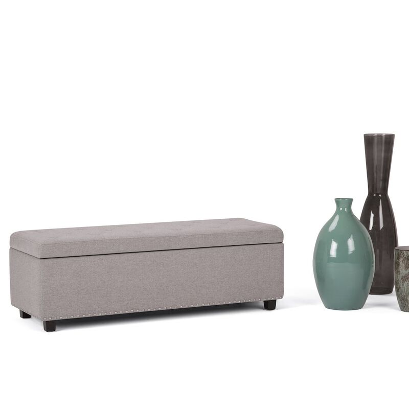 Simpli Home Hamilton Storage Ottoman In Cloud Grey Linen Look Fabric