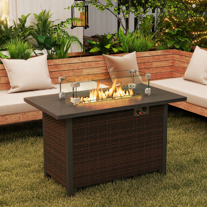 50000 BTU ropane Gas Fire Pit Table with Wind Guard and Glass Rocks