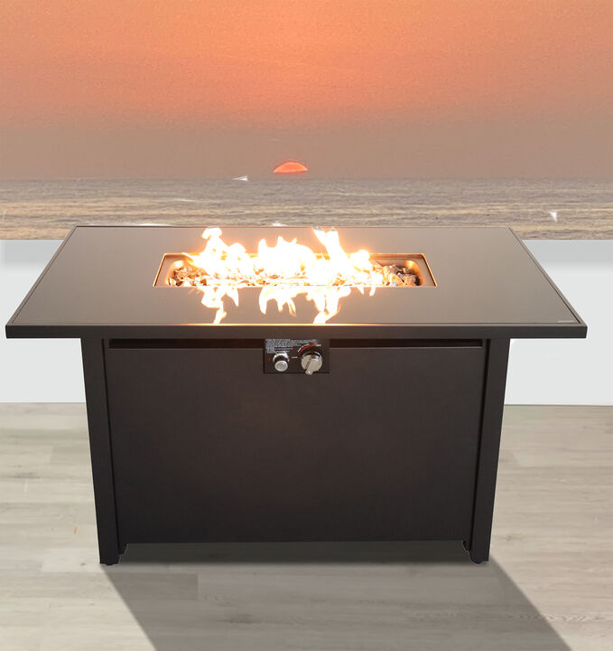 Living Source International 25'' x 42'' Rectangle Fire Pit Table with Hidden Fuel Tank Black