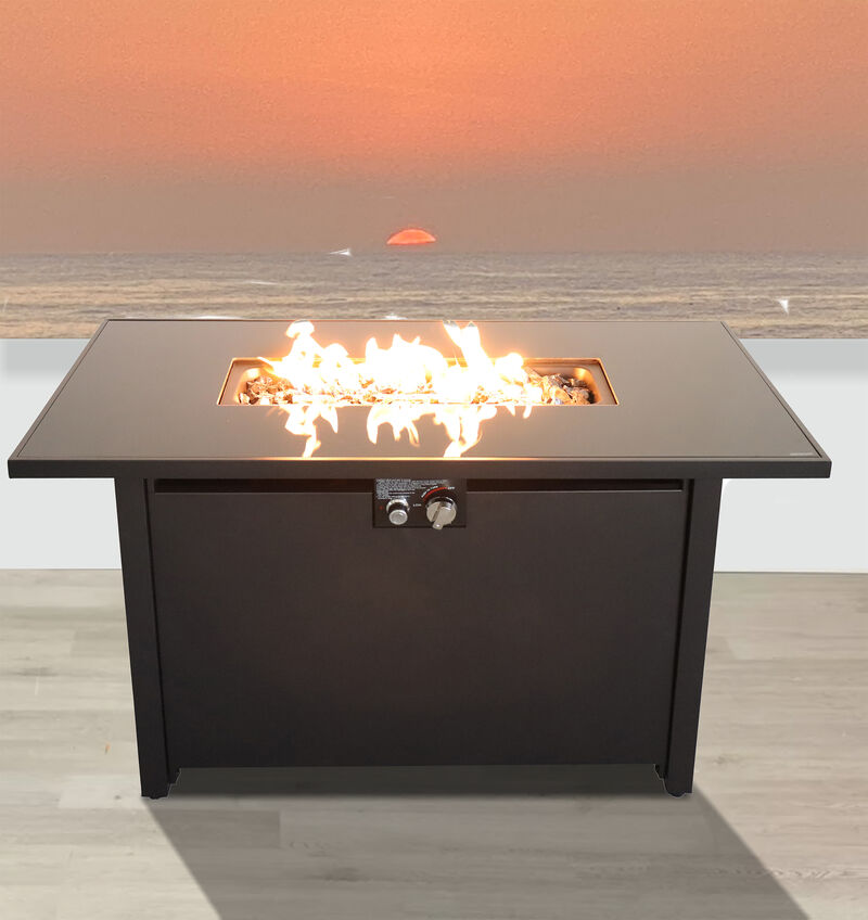 Living Source International 25'' x 42'' Rectangle Fire Pit Table with Hidden Fuel Tank (Black)