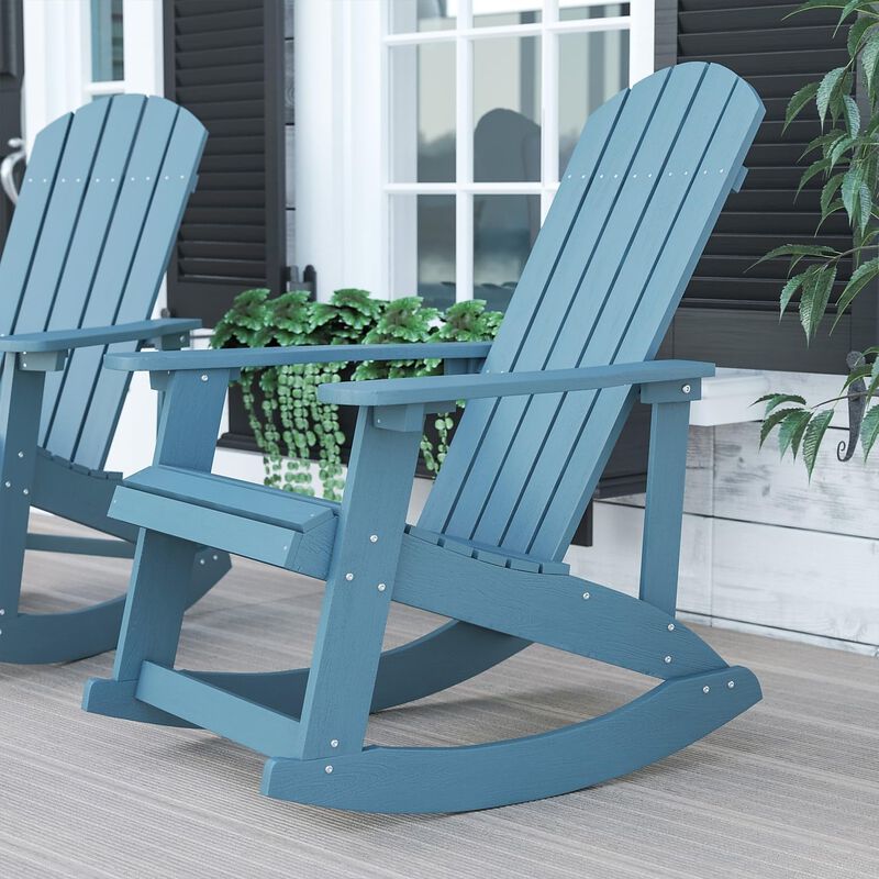 Flash Furniture Savannah Poly Resin Wood Adirondack Rocking Chair - All Weather Sea Foam Polystyrene - Stainless Steel Hardware