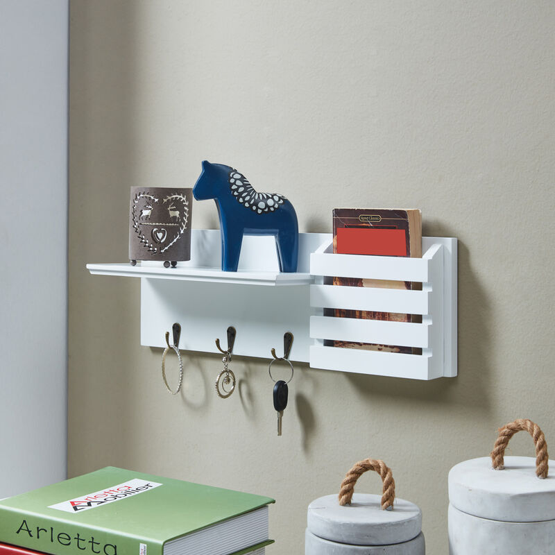 Mail and Key Wall Shelf Organizer with Pocket and Hanging Hooks