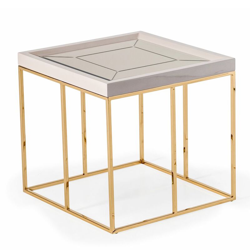 Michael Amini Carmela Side Table - Shimmer Ivory