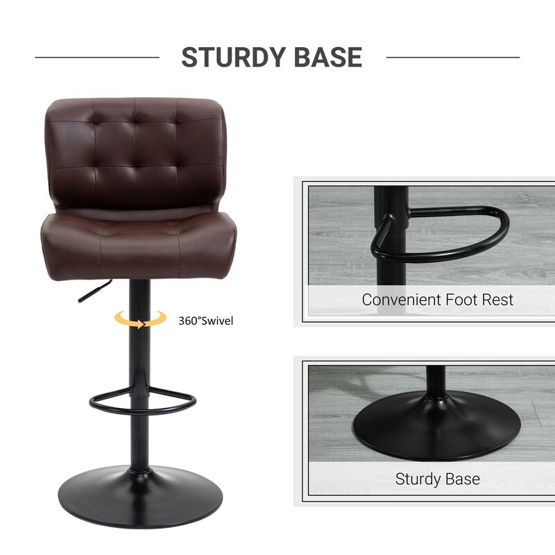 Brown Bar Duo: Adjustable Stools Set with Padded Cushions