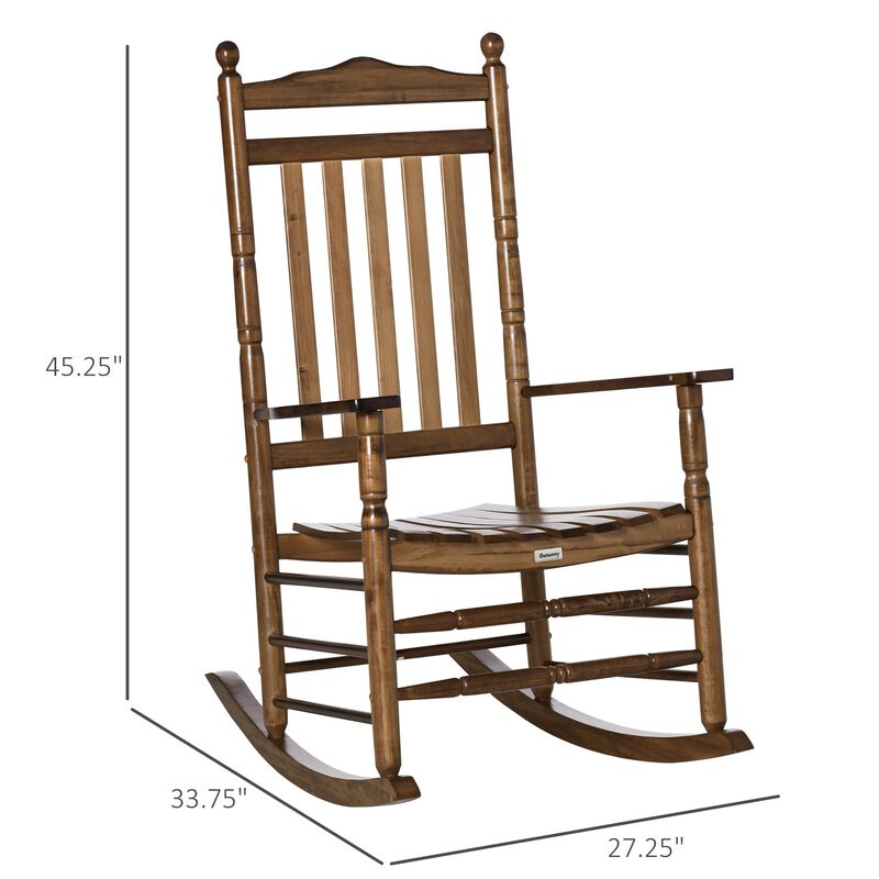 Brown Porch Comfort: Traditional Wooden High-Back Rocking Chair