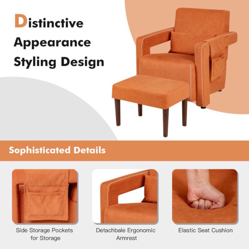Hivvago Modern Berber Fleece Accent Chair with Ottoman and Waist Pillow for Living Room