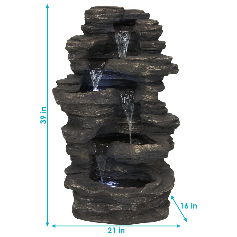 Sunnydaze Rock Falls Electric Waterfall Fountain with LED Lights - 39 in