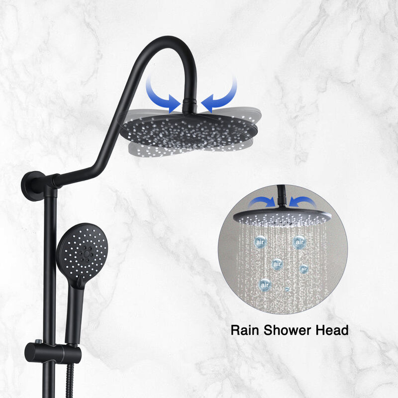 10" Rainfall Shower Head And Handheld Showerhead Combo Shower System With Slide Bar, Matte Black
