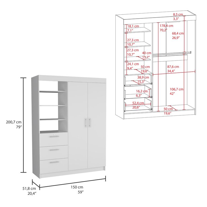 Karval 2 Piece Bedroom Set, Armoire + Nightstand, White