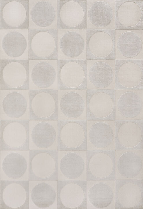 Helena Modern Geometric Circles In Squares High-Low White/Cream 4x6 Area Rug