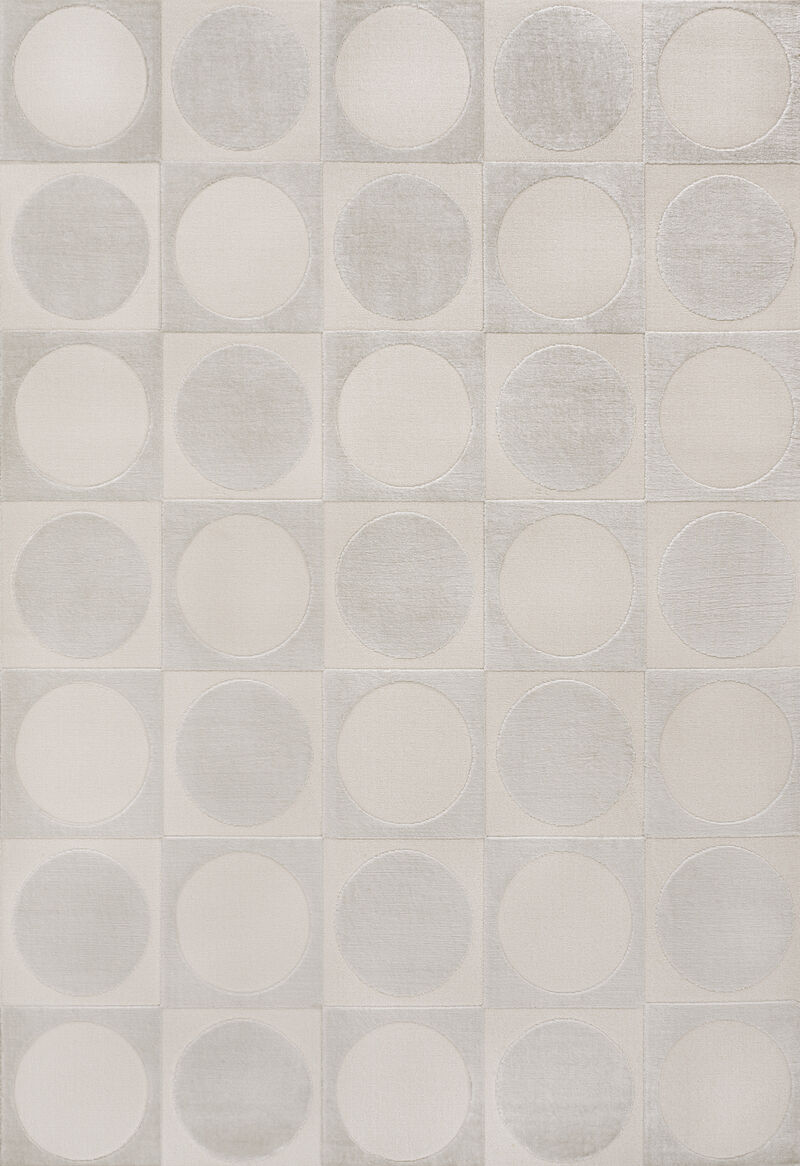 Helena Modern Geometric Circles In Squares High-Low White/Cream 4x6 Area Rug