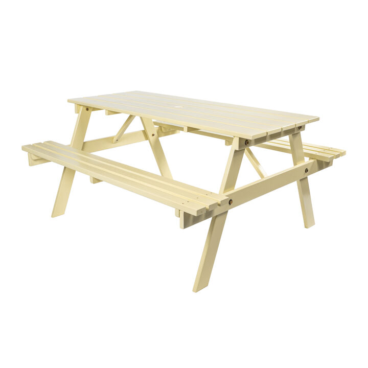Shoreham Modern Classic Outdoor Wood Picnic Table Benches with Umbrella Hole