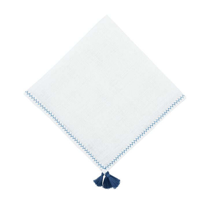 Linen Napkins With Navy Tassels, Set of 4