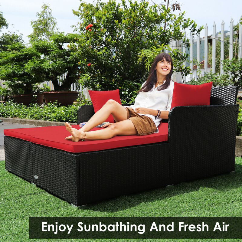 Spacious Outdoor Rattan Daybed with Upholstered Cushions and Pillows