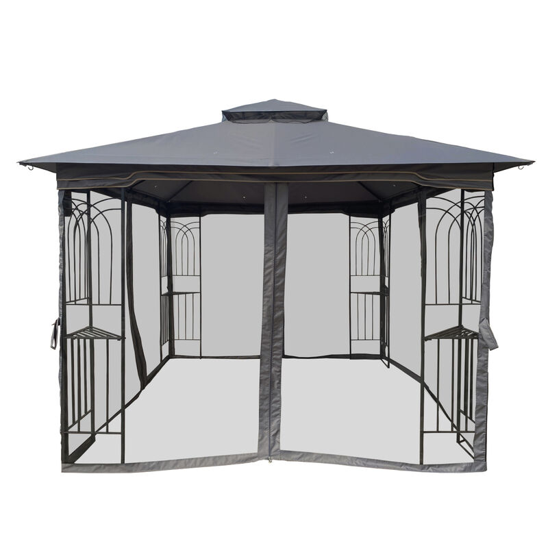 10x10 Outdoor Patio Gazebo Canopy Tent With Ventilated Double Roof And Mosquito Net