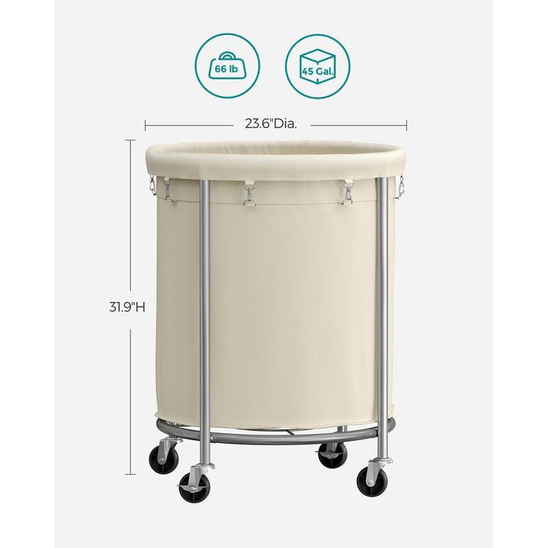 Laundry Basket with Wheels and Removable Bag, Steel Frame, 4 Casters and 2 Brakes