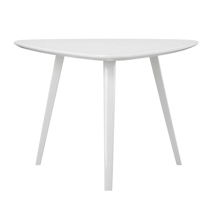 Hle 23 Inch Accent Table, High Gloss Lacquer Triangular Top, Steel, White - Benzara