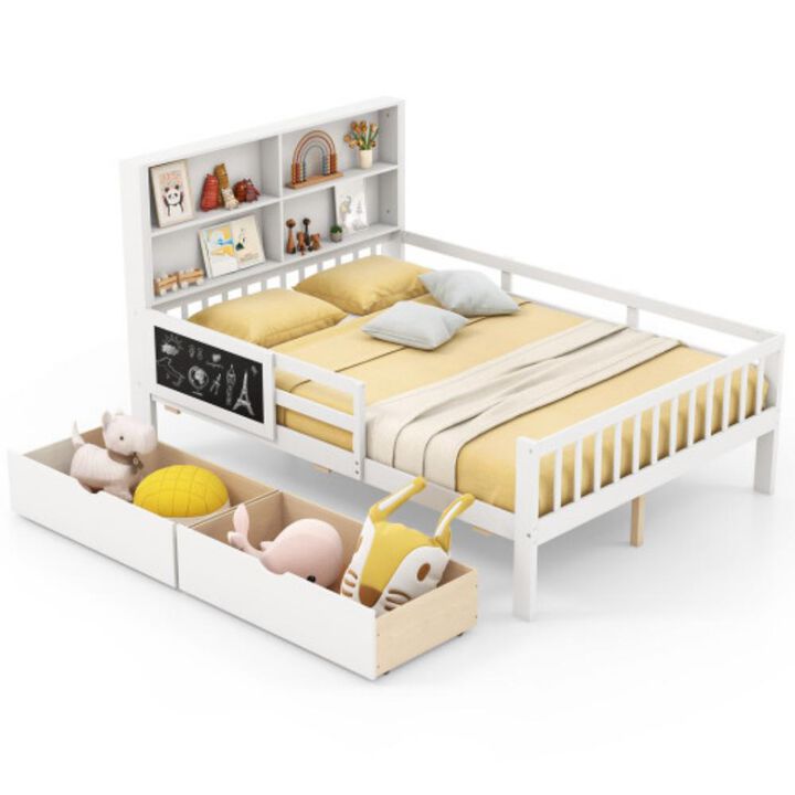 Kids Bed Frame with 2 Drawers and Bookcase Perfect for Boys and Girls' Bedrooms