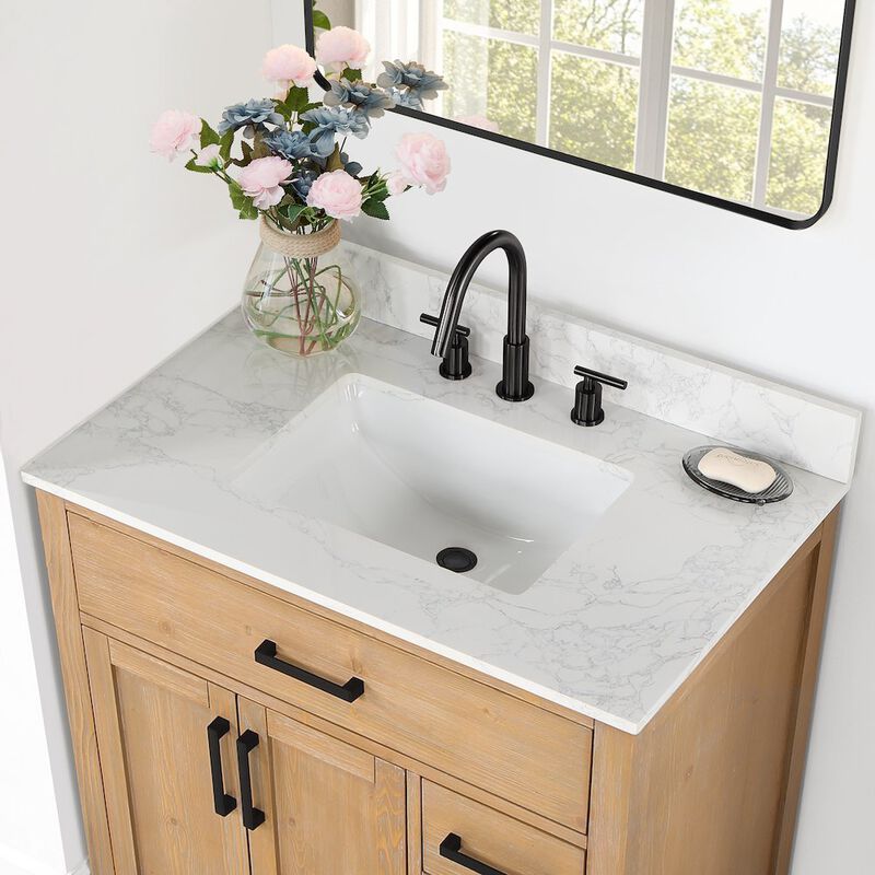 Altair Ceres 37 in. Engineered Stone Vanity Top in Grain White with Single White Sink