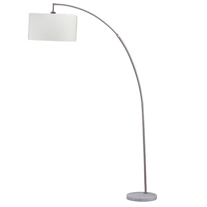 Floor Lamp with Curved Metal Frame and Drum Shade, Silver-Benzara