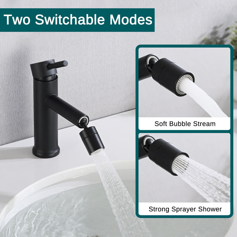Matte Bathroom Faucet For 2 Mode Faucet For Bathroom Sink With 360 Rotating Aerator