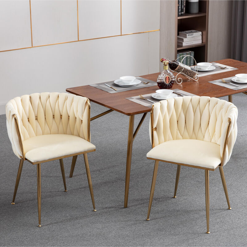 Modern Design Metal Frame Velvet Fabric Dining Chair With Legs, Set Of 2, Ivory