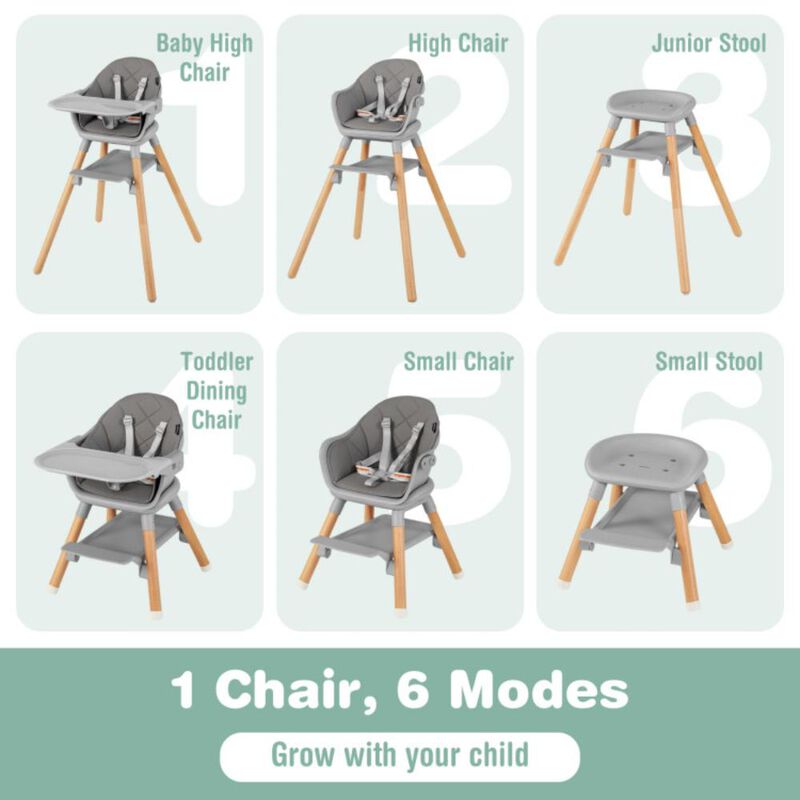 Hivvago 6 in 1 Convertible Highchair with Safety Harness and Removable Tray