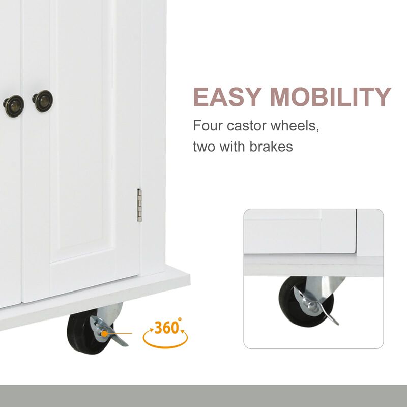 White Kitchen Trolley: Rolling Cart with Wood Top and Storage