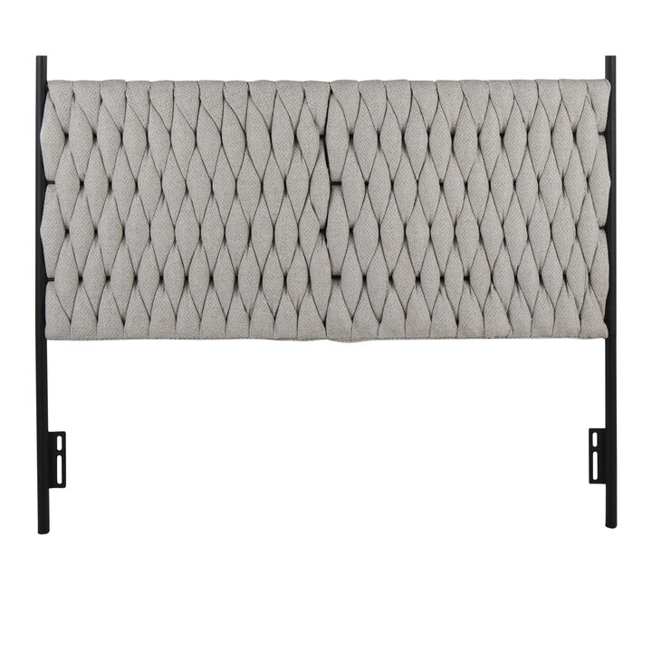 Braided Matisse Queen Size Headboard In Black Metal And Cream Fabric