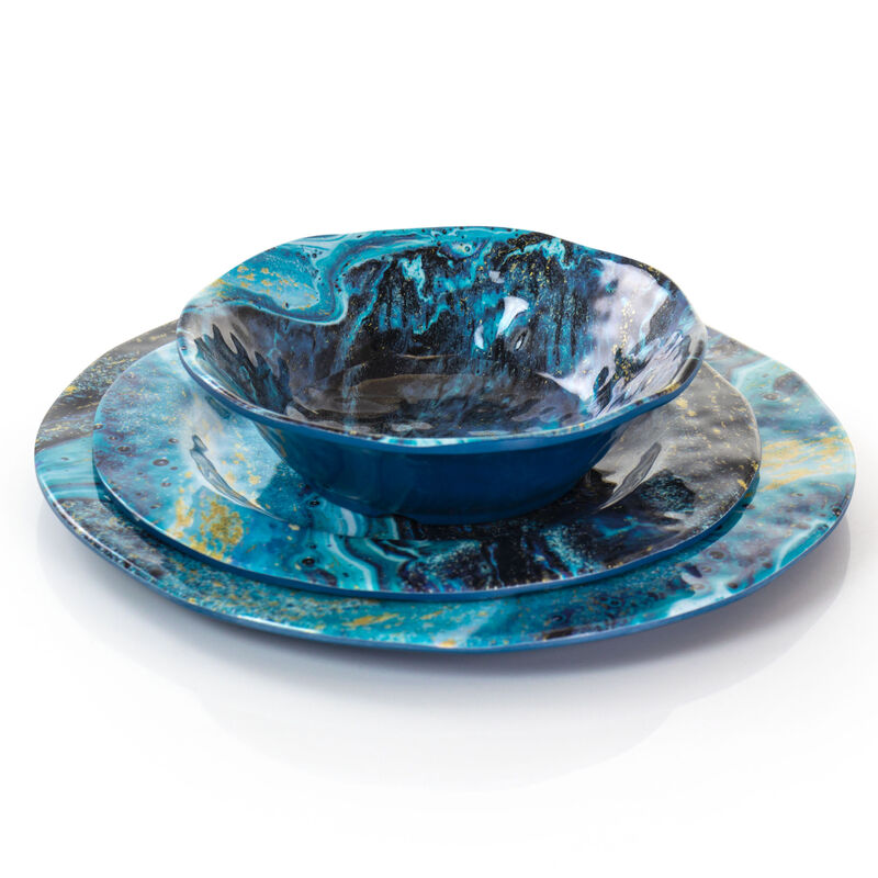 Gibson Home Elixir 12 Piece Melamine Dinnerware Set in Blue