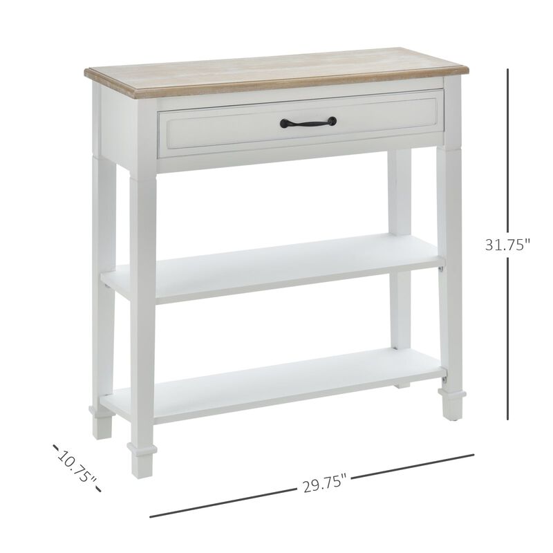 White Retro Entryway: Multifunctional Console Table with Storage