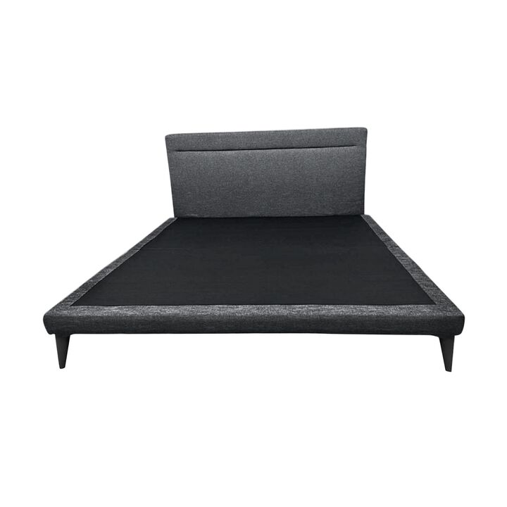 Blor Queen Size Platform Bed, Dark Gray Polyester Upholstered, Metal - Benzara