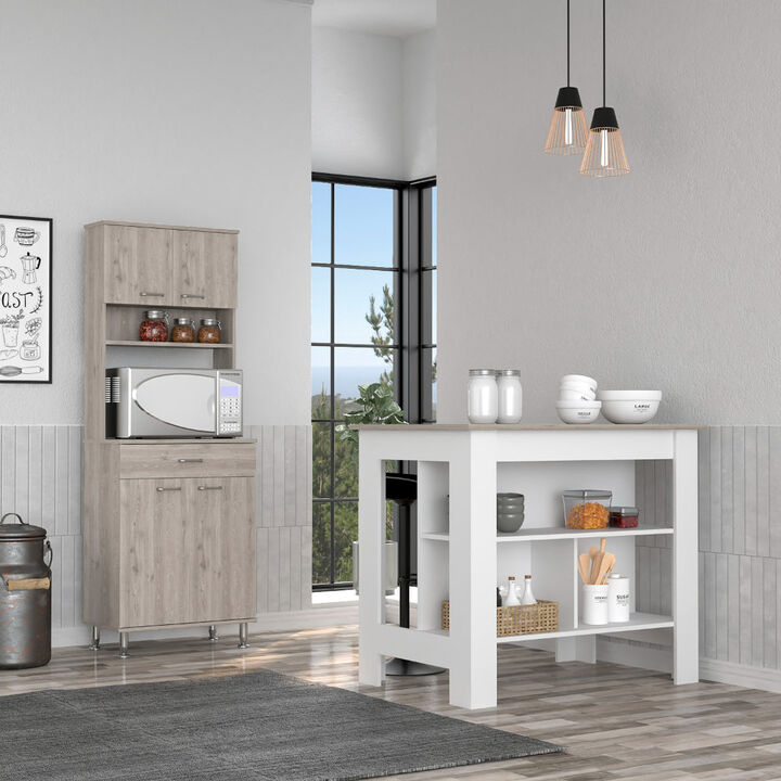 Streamdale Newton 8-Shelf Kitchen Set with Pantry Cabinet (White/Light Gray)