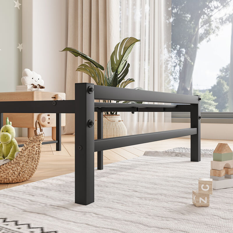 Hivvago Twin-Sized Platform Bedframe with Slats and Rustic Wooden Head Board
