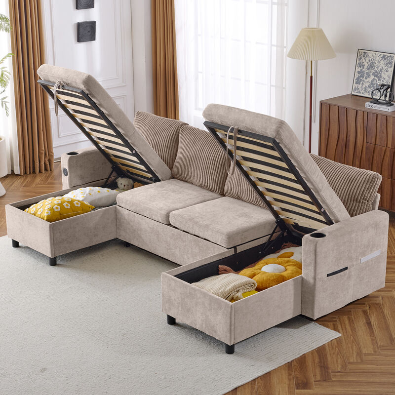 Merax Pull-out Sofa Bed with 2 Cup Holders
