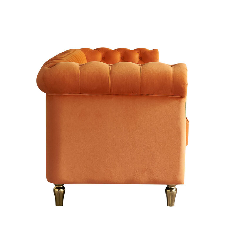 Chesterfield Velvet Sofa For Living Room Orange Color