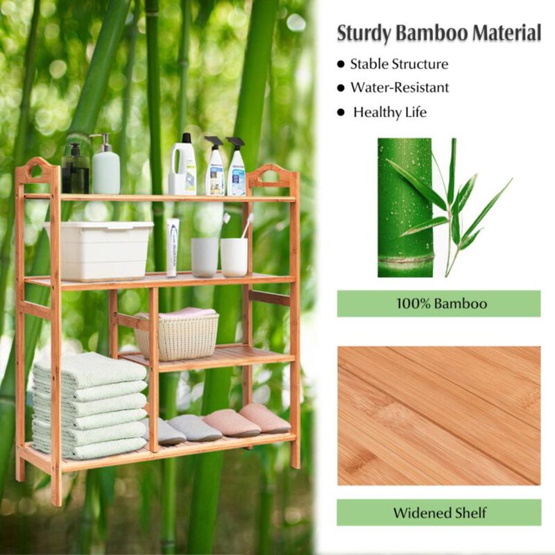 Hivvago 4 Tiers Multifunction Bamboo Storage Shoe Rack for Entryway Hallway