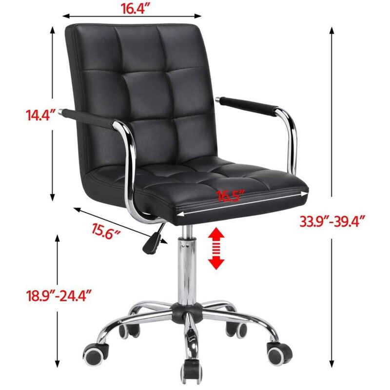 Hivvago Modern Mid-Back Black Faux Leather Office Chair with Removable Arms