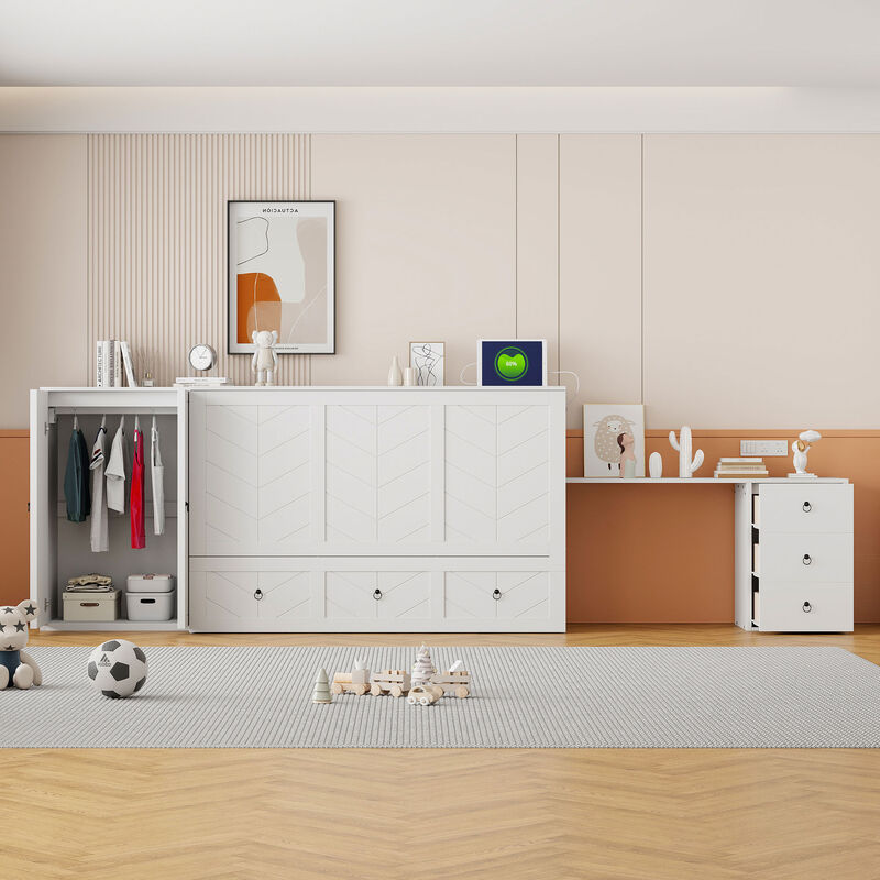Murphy Bed Wall Bed with USB Port and Wardrobe