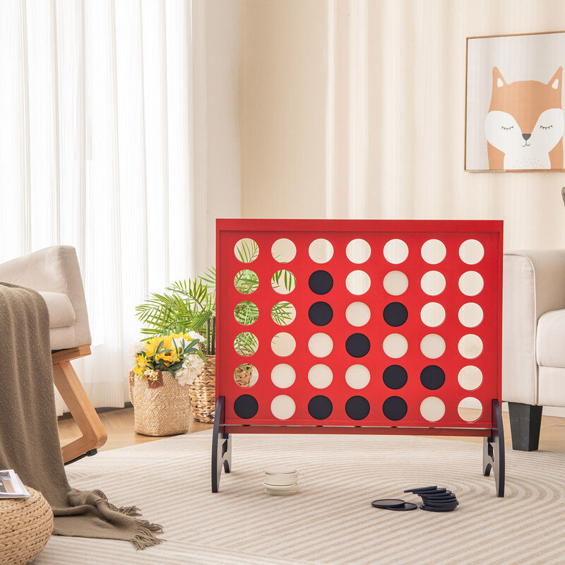 Wooden 4-in-a-row Game Set with 42 PCS Chips and 600D Oxford Fabric Carrying Bag