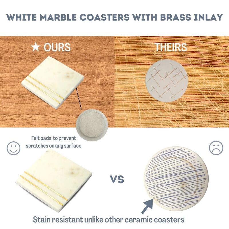 Lexi Home 4 in. Double Inlay Marble 4-Pack Coaster Set