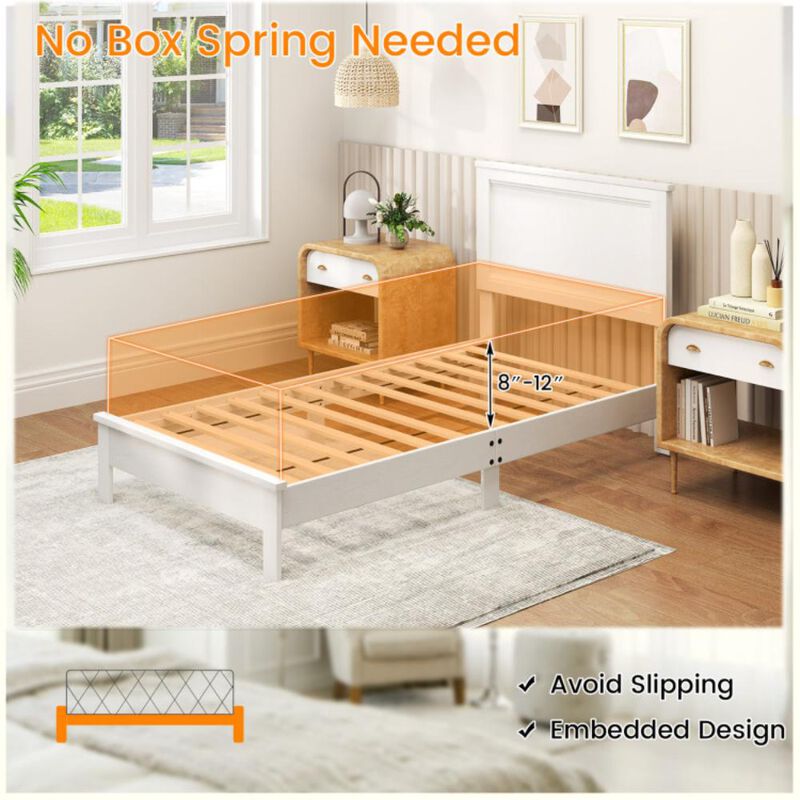 Hivvago Twin Size Wooden Bed Frame with Headboard and Slat Support