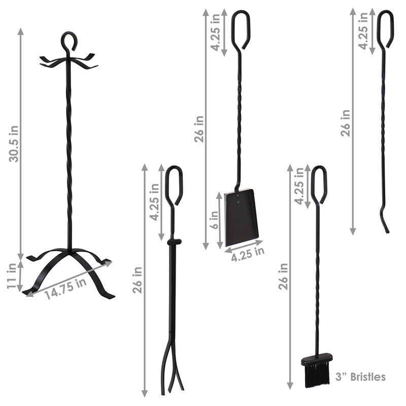 Sunnydaze 5-Piece Heavy-Duty Steel Fireplace Tool Set with Stand