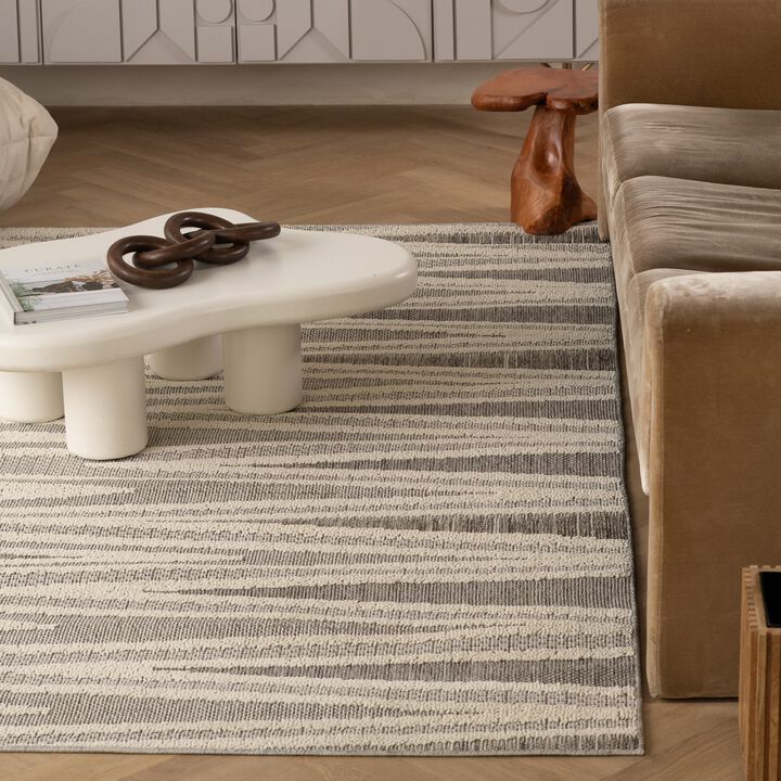 Hogar Abstract Modern Grey Cream Indoor Outdoor Jute Area Rug