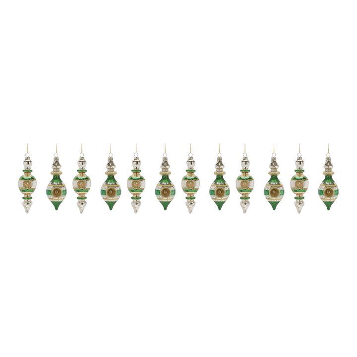 Glass Reflector Finial Drop Ornament (Set of 12)